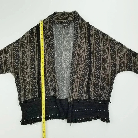 Rock & Republic Medium Womens Buttonless Black Brown Pattern Fringe Short Sleeve - Picture 5 of 8